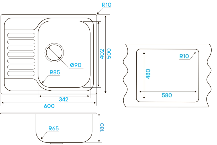 Мойка KuchenStern Basis 45 Aisi 304/R65 нерж. сталь фото