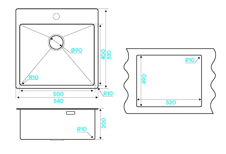 Мойка KuchenStern Werk 60 Aisi 304/R10 нержавеющая сталь	 фото